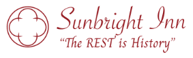 Sunbright Inn Logo with red text and window image.